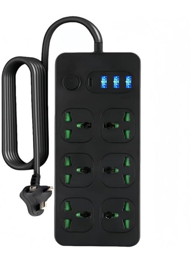 SUCITY 6-Outlet Extension Cable, Extension Lead with 4 USB, 2M Extension Cord Multi Plug Adapter Socket for Home Office - Image 1
