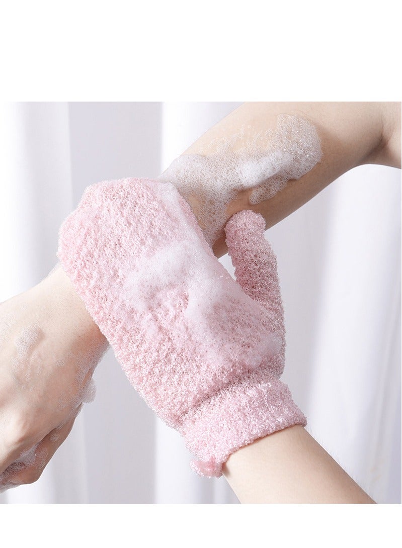 Loquat Exfoliating Dual Texture Bath Mitt for Shower, Spa, Massage and Body Scrub (Pink) - Image 1