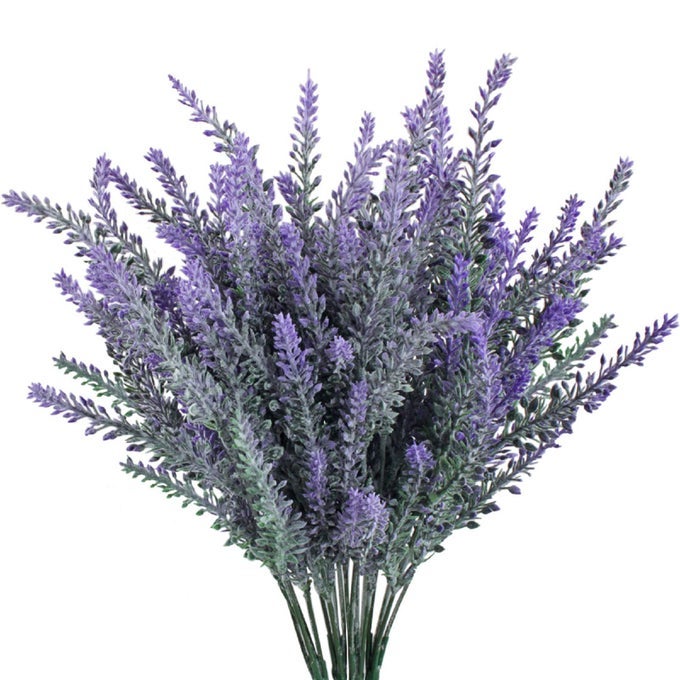 4PCS ARTIFICIAL FLOWERS FLOCKED PLASTIC LAVENDER BUNDLE FAKE PLANTS WEDDING BRIDLE BOUQUET INDOOR OUTDOOR HOME KITCHEN OFFICE TABLE CENTERPIECES ARRANGEMENTS CHRISTMAS DECOR