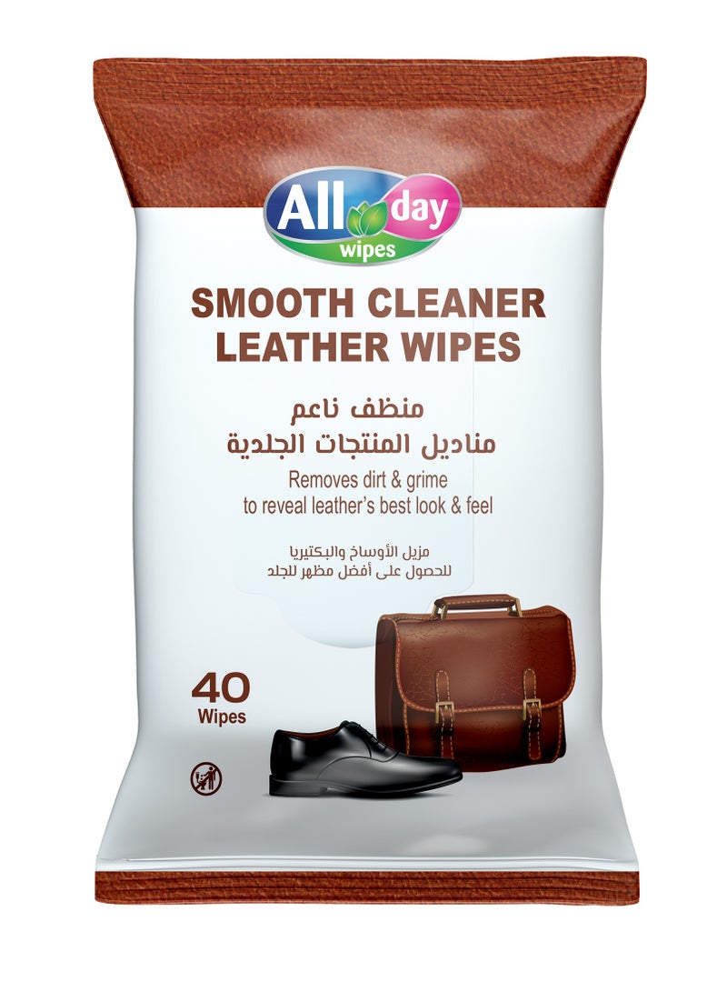 All day wipes All Day Smooth Cleaner Leather Wet Wipes-40 Count: Cleans, Conditions, and Protects Leather from Dust and Stains. Restores Shine and extends the life of leather items. - Image 1