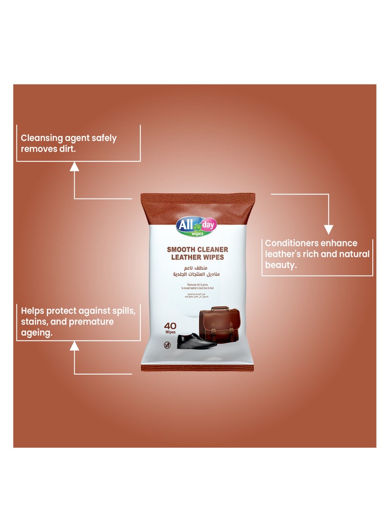 All day wipes All Day Smooth Cleaner Leather Wet Wipes-40 Count: Cleans, Conditions, and Protects Leather from Dust and Stains. Restores Shine and extends the life of leather items. - Image 5