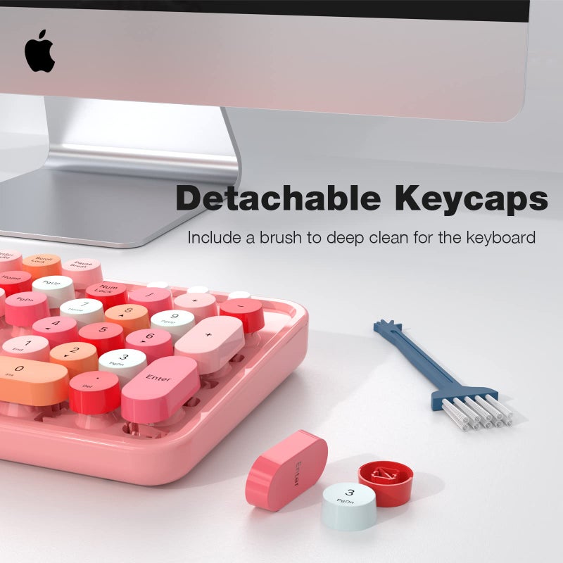 MOWUX Wireless Keyboard and Mouse Combo, MOWUX Colorful Computer Full Size 2.4G Plug and Play Wireless Typewriter Keyboard and Mouse Set for Windows, Computer, Desktop, PC, Notebook (Pink Colorful) - Image 4
