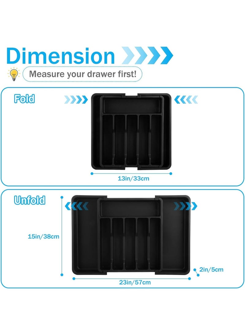 ديوتي منظم أدراج المطبخ القابل للتوسيع، منظم أدوات مائدة بلاستيكي قابل للطي مع مشبك، صينية أدوات المائدة وأدوات المائدة لتخزين أدوات المائدة والملاعق والشوك والسكاكين - Image 5