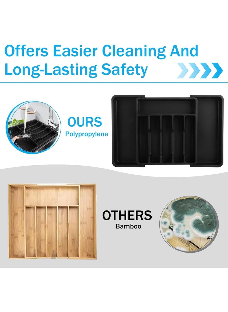 ديوتي منظم أدراج المطبخ القابل للتوسيع، منظم أدوات مائدة بلاستيكي قابل للطي مع مشبك، صينية أدوات المائدة وأدوات المائدة لتخزين أدوات المائدة والملاعق والشوك والسكاكين - Image 4