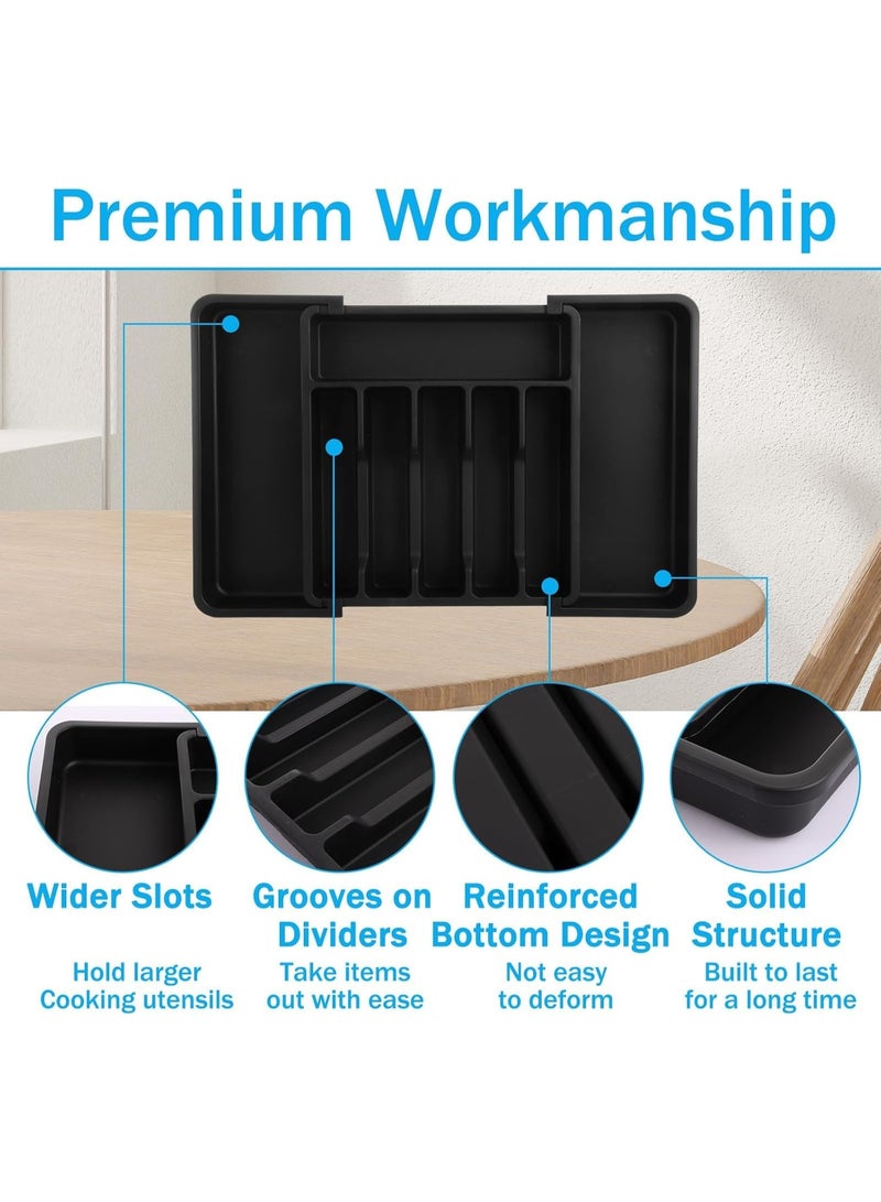ديوتي منظم أدراج المطبخ القابل للتوسيع، منظم أدوات مائدة بلاستيكي قابل للطي مع مشبك، صينية أدوات المائدة وأدوات المائدة لتخزين أدوات المائدة والملاعق والشوك والسكاكين - Image 2