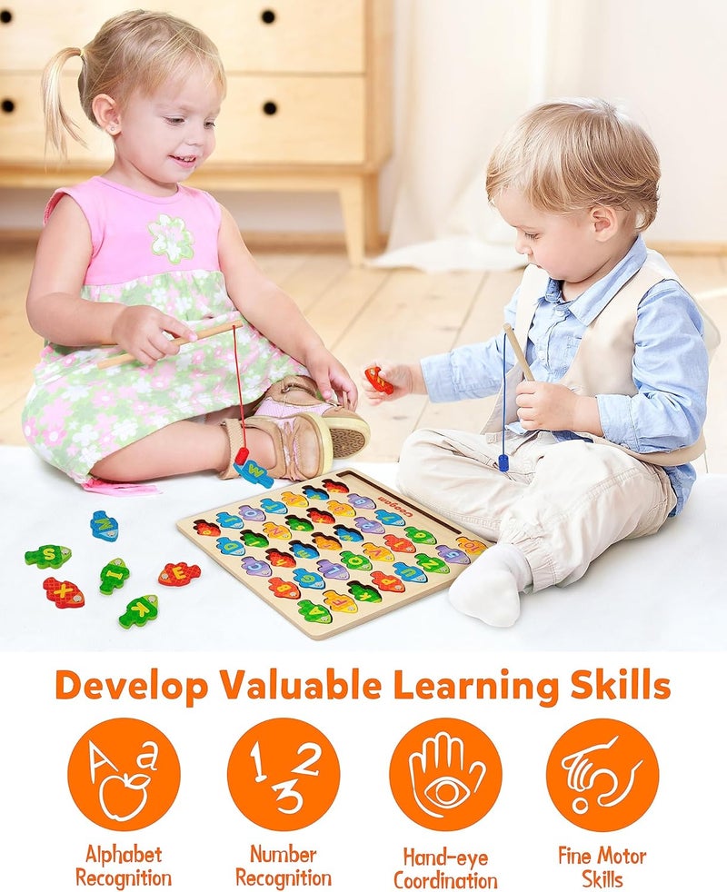 Coogam Magnetic Alphabet Numbers Fishing Game, Wooden ABC Letter Numbers Color Matching Puzzle Fine Motor Montessori Educational Toy for Preschool 3 4 5 Year Old Toddlers - Image 5
