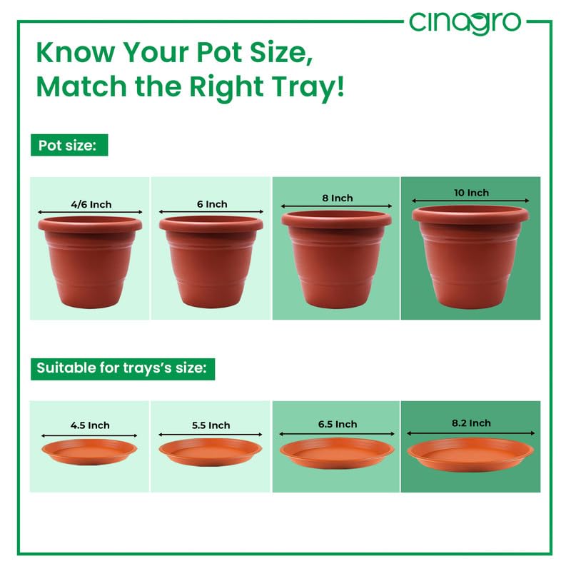 CINAGRO UV Treated 6.5 Inch Round Bottom Trays - Pack of 6, Fits 8 inch Round Pots, Gamla Saucer Plate, Durable Planter Drip Trays for Pots, Round Water Collection Plate for Indoor & Outdoor Plants - Image 4