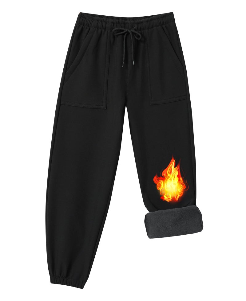 ZooYung Toddler Fleece Lined Warm Snow Hiking Pants Baby Boys Girls Winter Ski Sweatpants Kids Running Joggers(13766Black2T) - Image 2