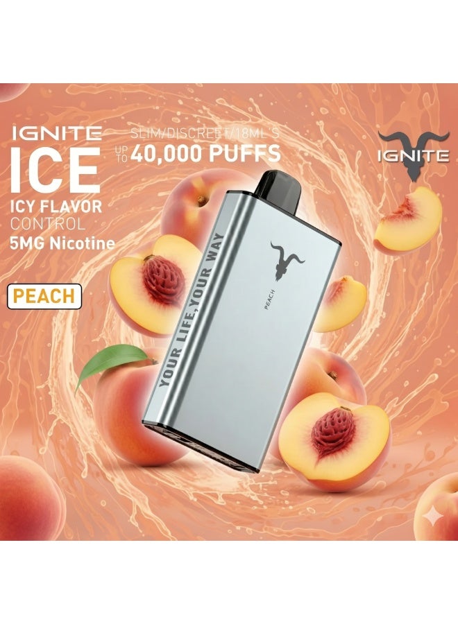 ignite Peach 40000 Puffs 5mg Nicotine Rechargeable Disposable Vape - Image 2