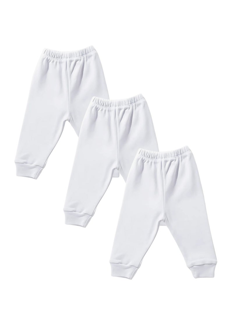 Pluto Pack of 3 White Cotton Pants for Baby - Image 1