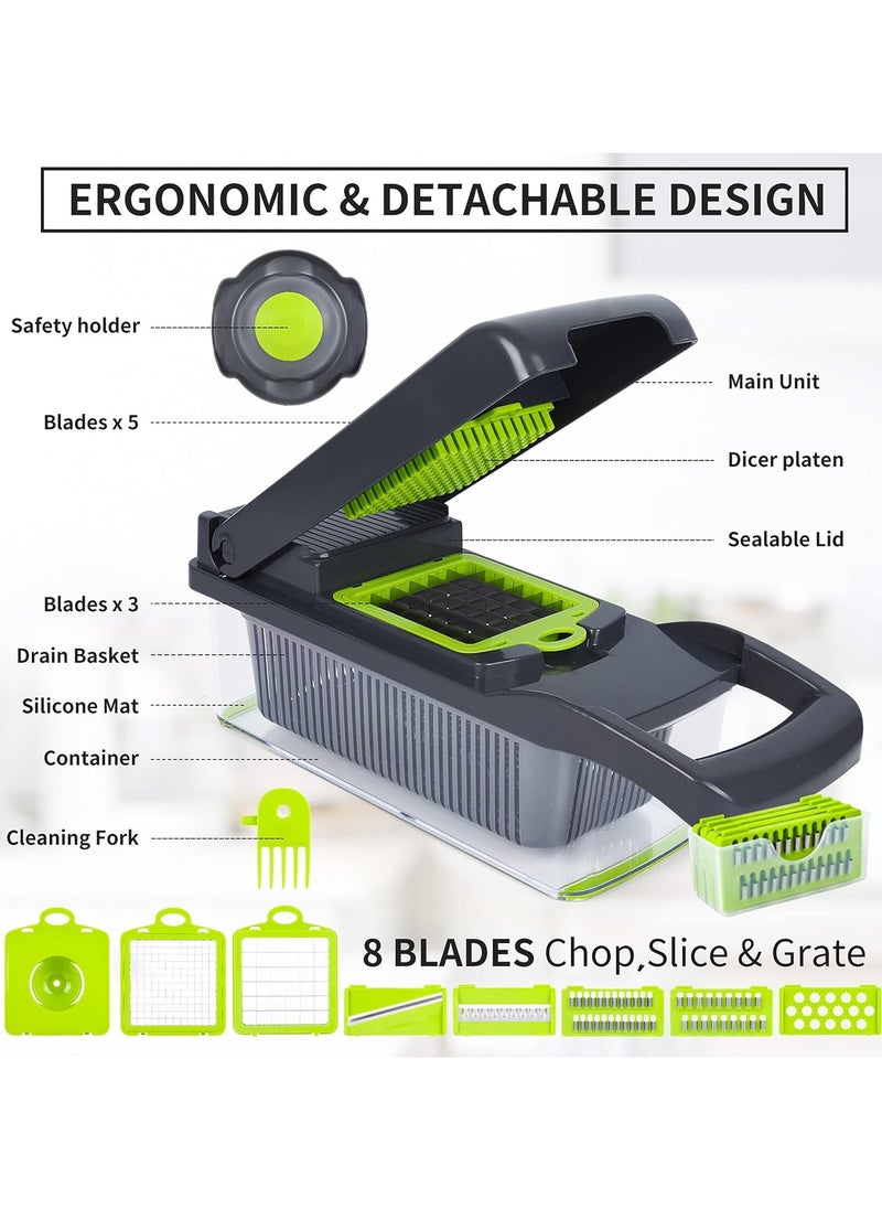 Generic - 10 in 1 Professional Long Slicer, Onion Chopper Vegetable Chopper, Multifunctional Slicer, Thin Slicer, Dicer, Adjustable Vegetable Slicer with Container - Image 1