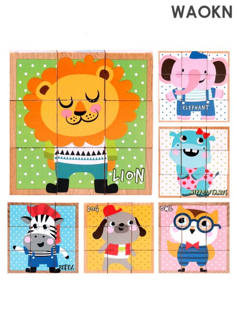 دبليو أيه أو كي أن أحجية بناء خشبية للأطفال مكونة من 9 مكعبات ذات ستة جوانب - Image 1