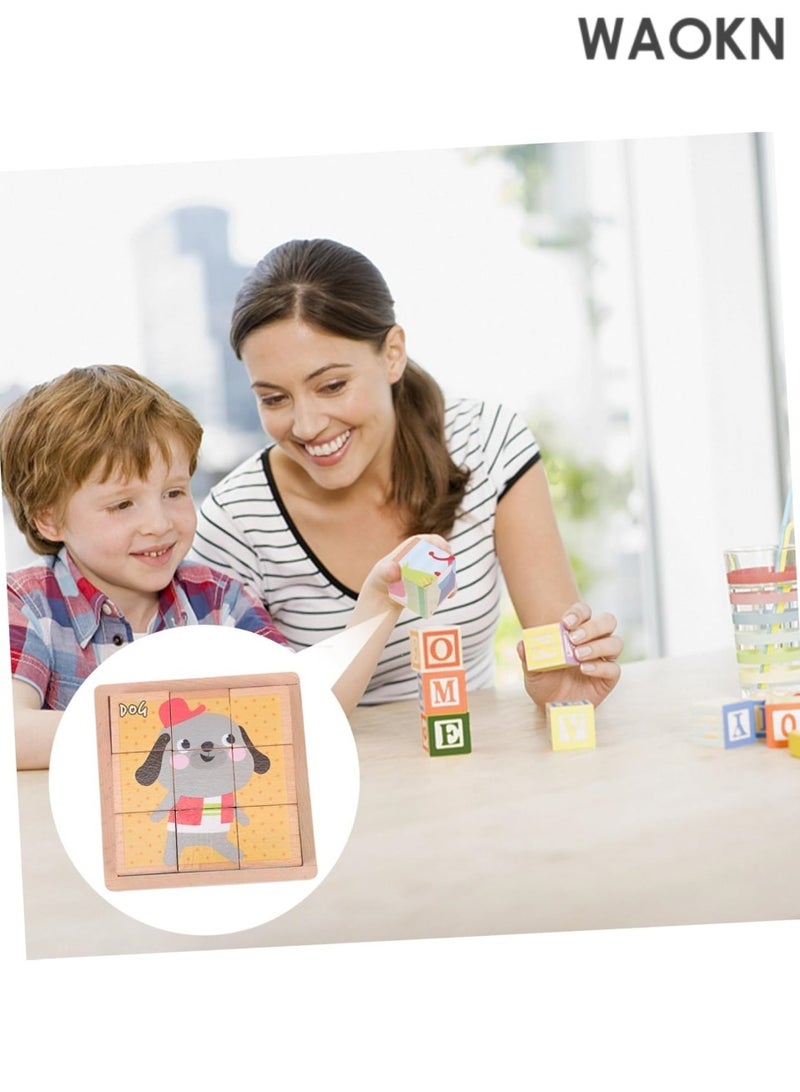 دبليو أيه أو كي أن أحجية بناء خشبية للأطفال مكونة من 9 مكعبات ذات ستة جوانب - Image 4