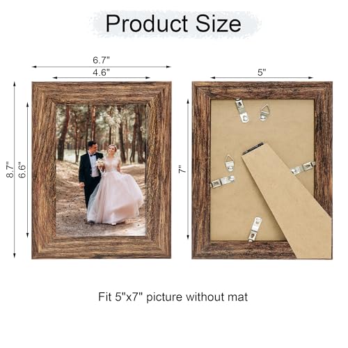 iRahmen 5x7 Picture Frame Set of 4, High Definition Glass Brown Frame, 5 x 7 Wood Rustic Photo Frames for Horizontal or Vertical Table Top and Wall Mounting - Image 4