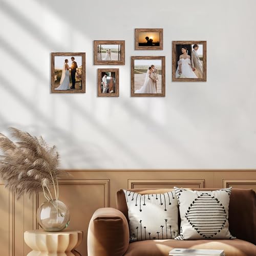 iRahmen 5x7 Picture Frame Set of 4, High Definition Glass Brown Frame, 5 x 7 Wood Rustic Photo Frames for Horizontal or Vertical Table Top and Wall Mounting - Image 2