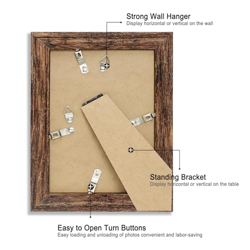 iRahmen 5x7 Picture Frame Set of 4, High Definition Glass Brown Frame, 5 x 7 Wood Rustic Photo Frames for Horizontal or Vertical Table Top and Wall Mounting - Image 5