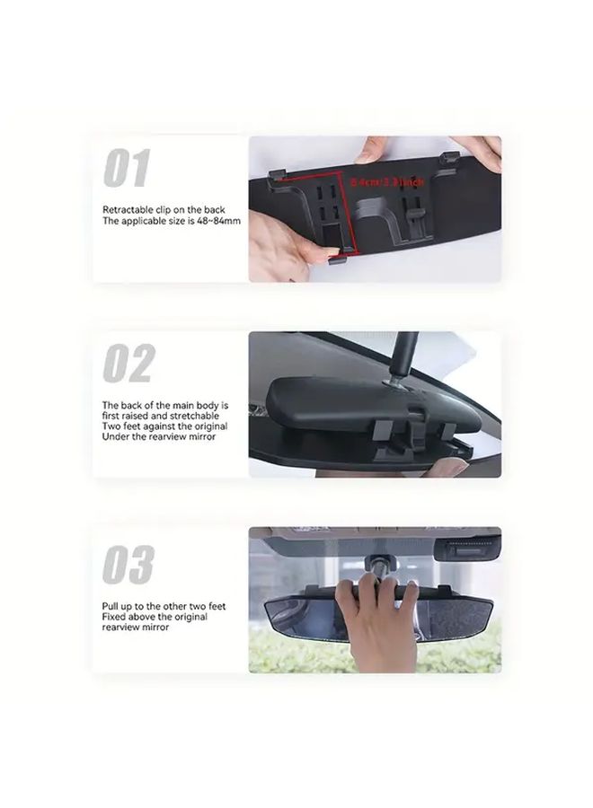 Black Clip On Panoramic Rearview Mirror Wide Angle Convex Lens Reduces Blind Spots Enhances Driving Safety - Image 4