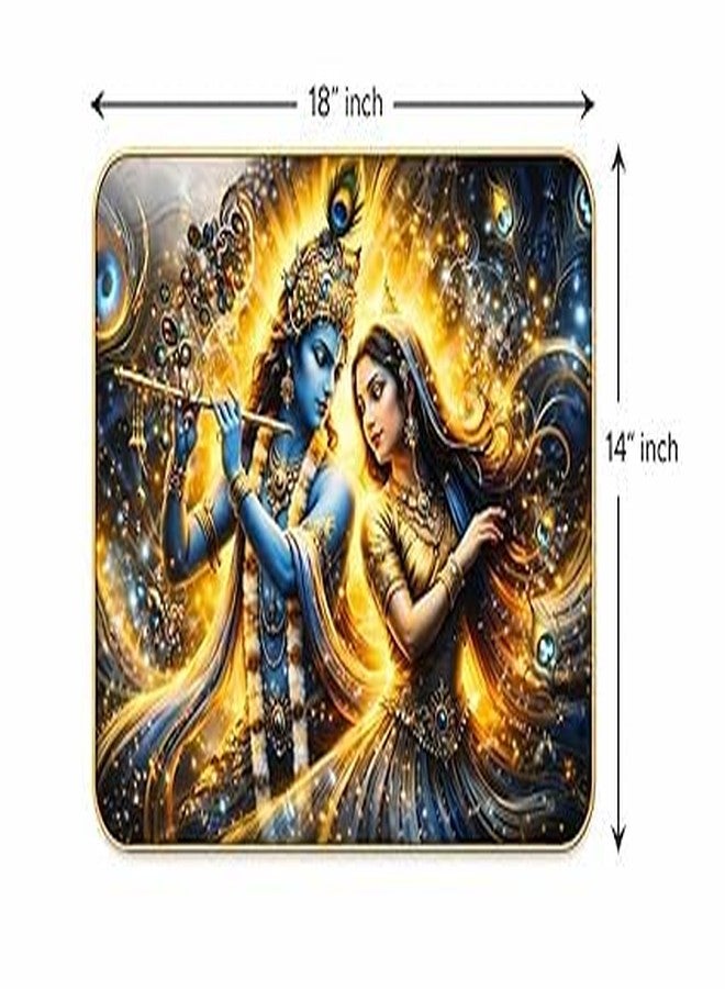 BLESSING DECOR(14 x18 Inch) Radha Krishna Wall Scenery with Golden frame | Lord Krishna with Radha Canvas Painting | Hindu Spiritual Religious Home Decor Artwork | Traditional Indian Wall Hanging for Pooja Room Gift (Chevron) - Image 2