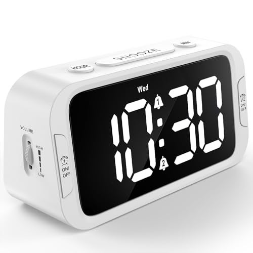 Odokee Digital Dual Alarm Clock for Bedroom, Easy to Set, 0-100% Dimmer, USB Charger, 5 Sound Adjustable Volume, Weekday/Weekend Mode, Snooze, 12/24Hr, Battery Backup, Compact Clock for Bedside(White) - Image 1