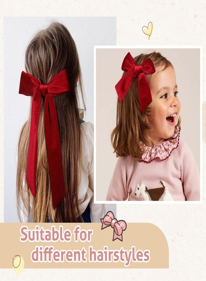 CEELGON 2PCS Large Velvet Hair Bows Red Hair Clips 5"&3.5" Alligator Clip Hair Accessories for Toddler Girls Long Ponytail - Image 2