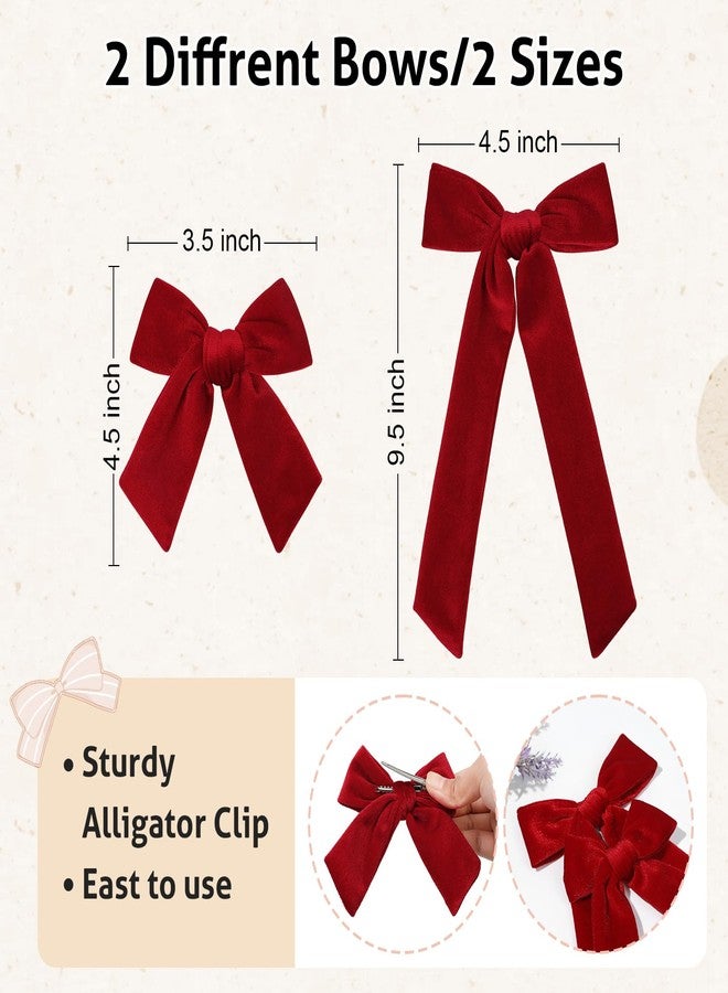CEELGON 2PCS Large Velvet Hair Bows Red Hair Clips 5"&3.5" Alligator Clip Hair Accessories for Toddler Girls Long Ponytail - Image 3