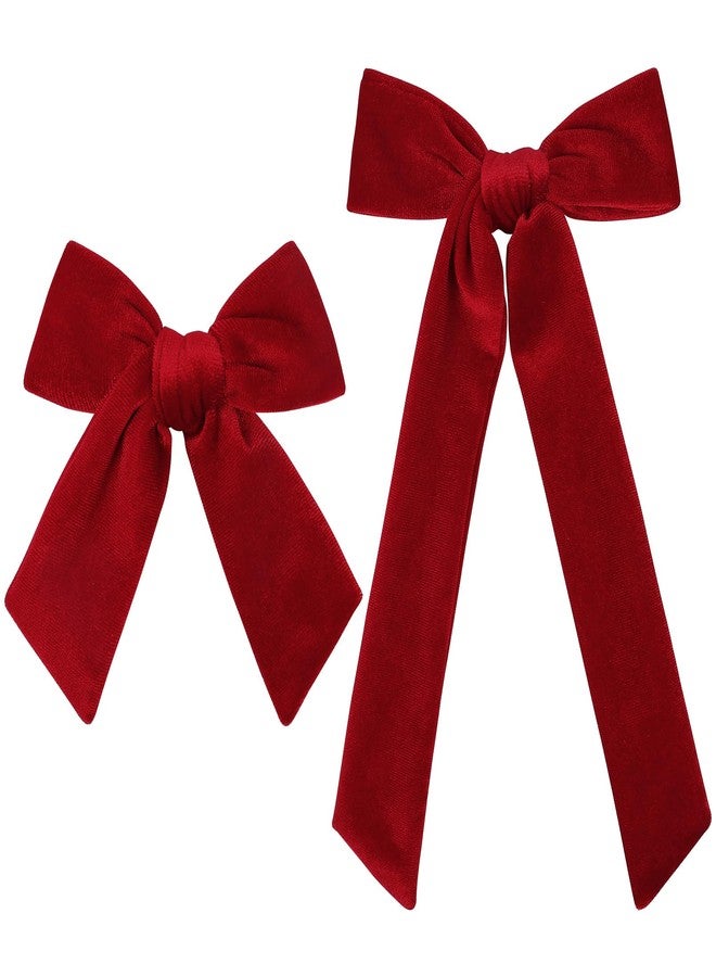 CEELGON 2PCS Large Velvet Hair Bows Red Hair Clips 5"&3.5" Alligator Clip Hair Accessories for Toddler Girls Long Ponytail - Image 1