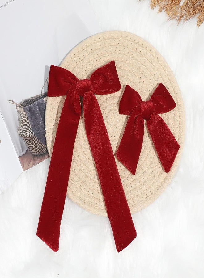 CEELGON 2PCS Large Velvet Hair Bows Red Hair Clips 5"&3.5" Alligator Clip Hair Accessories for Toddler Girls Long Ponytail - Image 5