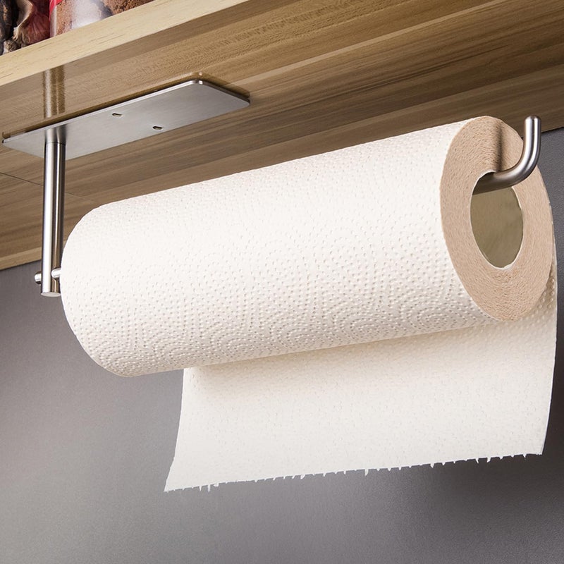 SUNTECH Paper Towel Holder Under Cabinet - Self Adhesive Towel Paper Holder Stick on Wall for Kitchen, Bathroom Paper Towel Holder Organizer&Storage&Decor, Stainless Steel - Image 1