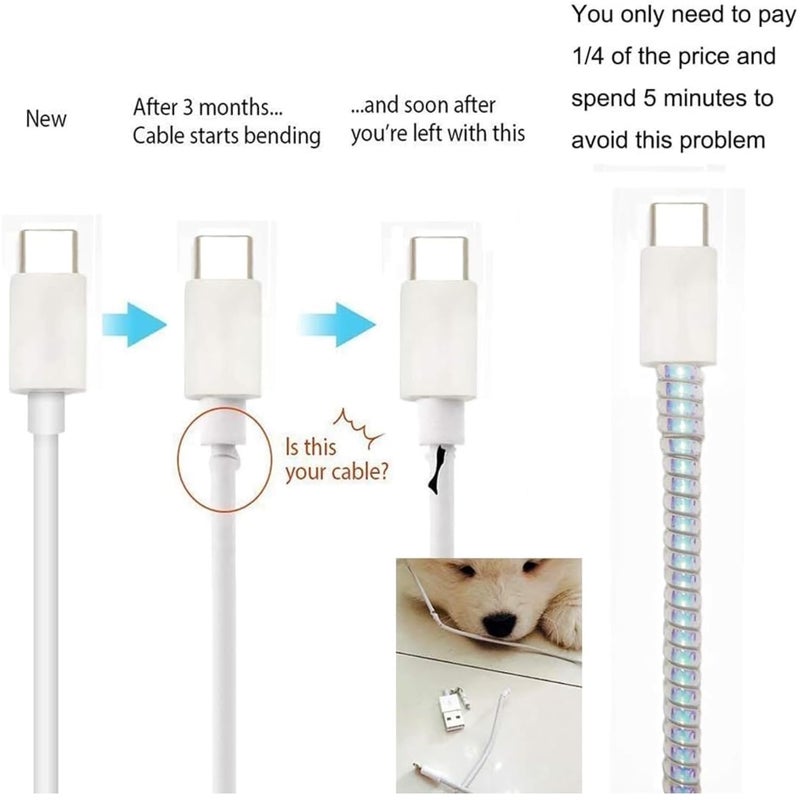 Like Star مجموعة واقي الكابلات ® – 4 لفائف كابل حلزونية + 12 قطعة واقي كابل ملون لكابلات USB، الشاحن وسماعات الرأس – مجموعة منظم الأسلاك المضادة للتآكل للهاتف، الكمبيوتر، المنزل والمكتب (رمادي) - Image 3
