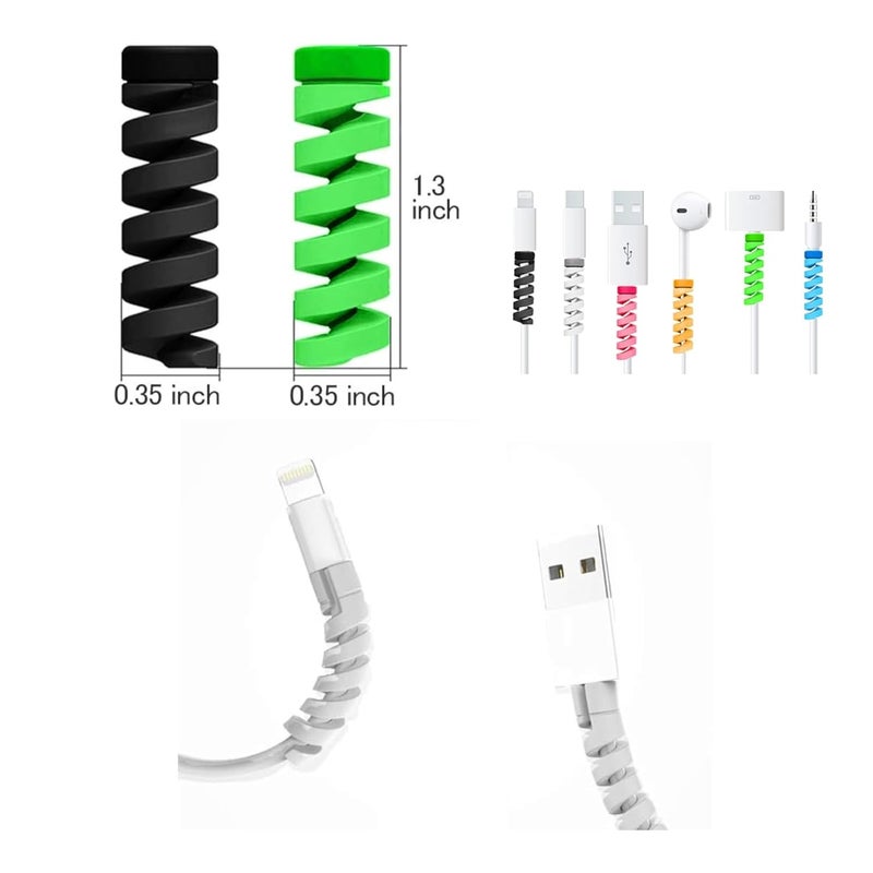 Like Star مجموعة واقي الكابلات ® – 4 لفائف كابل حلزونية + 12 قطعة واقي كابل ملون لكابلات USB، الشاحن وسماعات الرأس – مجموعة منظم الأسلاك المضادة للتآكل للهاتف، الكمبيوتر، المنزل والمكتب (رمادي) - Image 4
