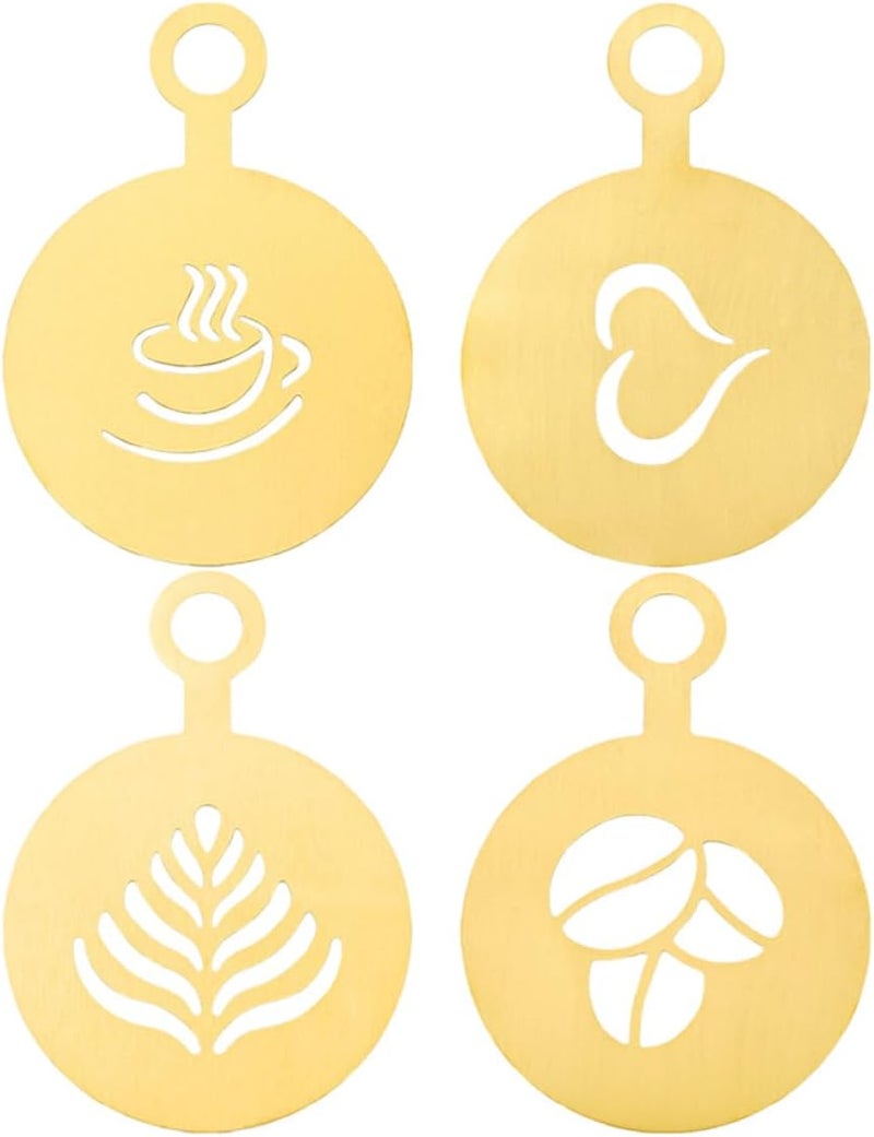 SHOWERORO 4pcs Stainless Steel Coffee Latte Art Stencils Set with Heart and Flower Designs, Reusable Small Baking and Oatmeal Decorating Tools for Cappuccino and Cookie Decoration - Image 1