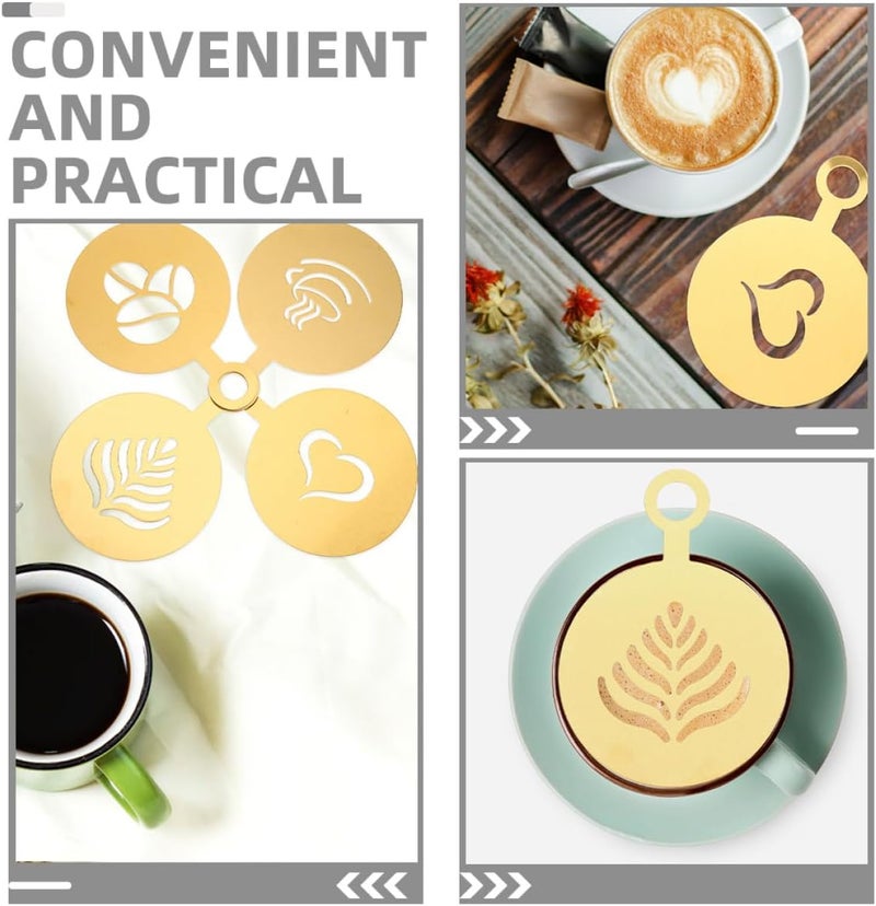 SHOWERORO 4pcs Stainless Steel Coffee Latte Art Stencils Set with Heart and Flower Designs, Reusable Small Baking and Oatmeal Decorating Tools for Cappuccino and Cookie Decoration - Image 3