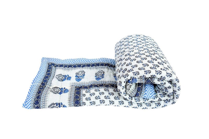 MITUL Jaipuri Razai Organic Pure Cotton Sanganeri Print Ac Quilt for All Season Soft Light Weight Rajasthani Cotton Quilt Double Bed White - Image 3