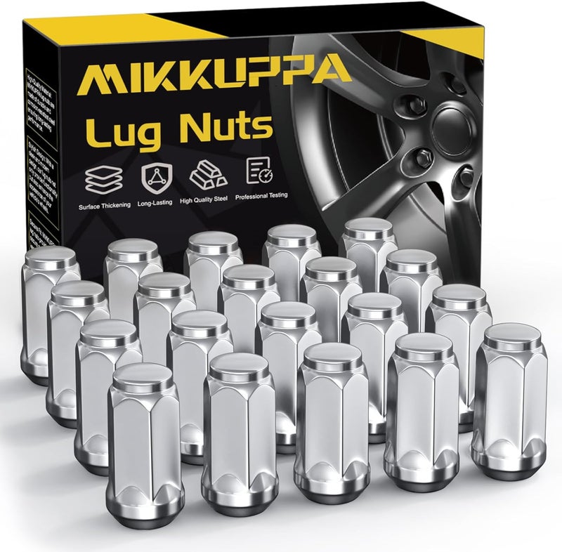 MIKKUPPA 1/2-20 Wheel Lug Nuts - Replacement for 1987-2018 Jeep Wrangler, 1993-2010 Grand Cherokee, 2002-2012 Liberty, 1991-2020 Ford Explorer Aftermarket Wheel, Chrome 20pcs Closed End Tire Nut - Image 1