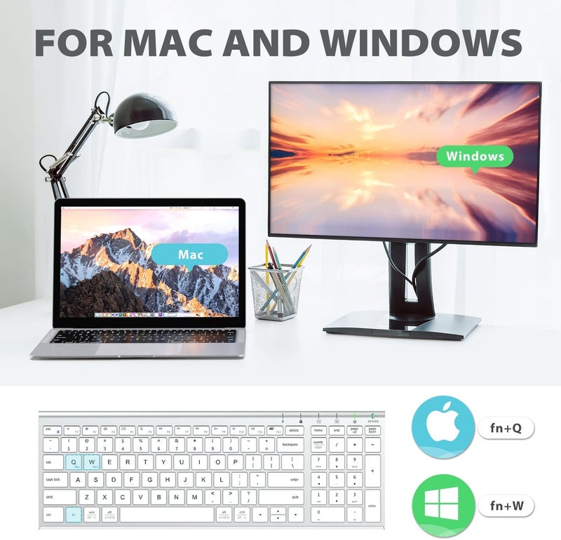 iClever Wireless Keyboard & Mouse Combo GK03-2.4G Portable Wireless Keyboard Mouse with Rechargeable Battery, Ergonomic Design, Full Size, Slim & Thin, Stable Connection, Adjustable DPI, Silver/White - Image 2