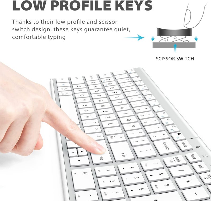 iClever Wireless Keyboard & Mouse Combo GK03-2.4G Portable Wireless Keyboard Mouse with Rechargeable Battery, Ergonomic Design, Full Size, Slim & Thin, Stable Connection, Adjustable DPI, Silver/White - Image 4