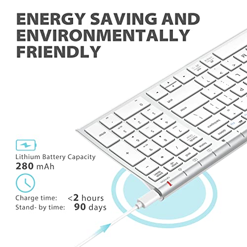 iClever Wireless Keyboard & Mouse Combo GK03-2.4G Portable Wireless Keyboard Mouse with Rechargeable Battery, Ergonomic Design, Full Size, Slim & Thin, Stable Connection, Adjustable DPI, Silver/White - Image 3