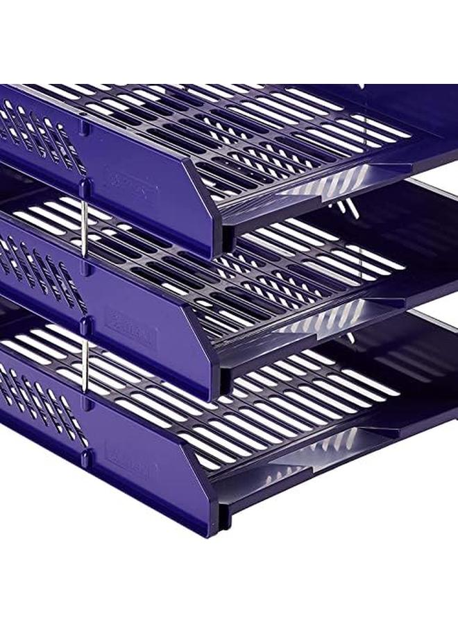 Maxi 3 Layers Plastic Document Tray Blue Front Load Plastic Desktop File Organizer - Image 4
