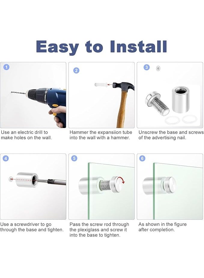 My Souq Store: Multipurpose Standoff Fixings Screws Kit | Heavy-Duty Wall Mount Holders for Acrylic Signs, Glass Panels, and Picture Frames(4pcs)(size 19x16mm) - Image 2