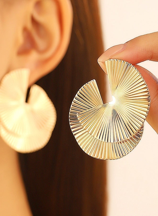 Statement Earrings for Women, Bold Spiral Fan Layered Metallic Design, Hypoallergenic Posts, Glamorous Party Jewelry for Evening Events, Weddings and Special Occasions - Image 1