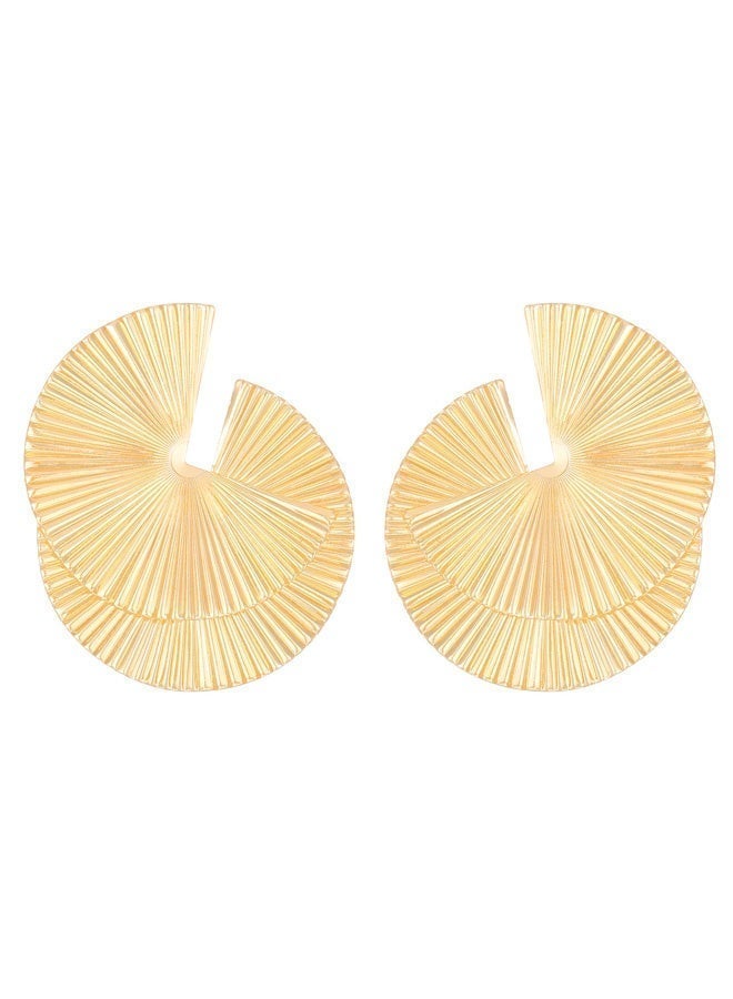 Statement Earrings for Women, Bold Spiral Fan Layered Metallic Design, Hypoallergenic Posts, Glamorous Party Jewelry for Evening Events, Weddings and Special Occasions - Image 2