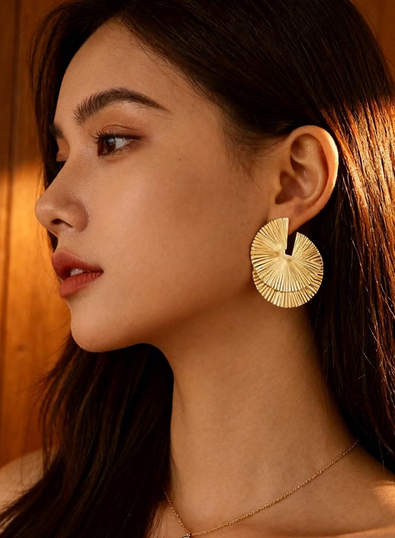Statement Earrings for Women, Bold Spiral Fan Layered Metallic Design, Hypoallergenic Posts, Glamorous Party Jewelry for Evening Events, Weddings and Special Occasions - Image 5