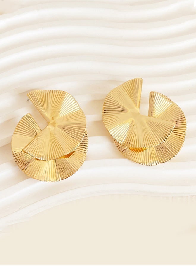 DAEVO Spiral Fan Statement Earrings for Women, Layered Metallic Design with Hypoallergenic Posts, Glamorous Jewelry for Evening, Party and Special Occasions - Image 5