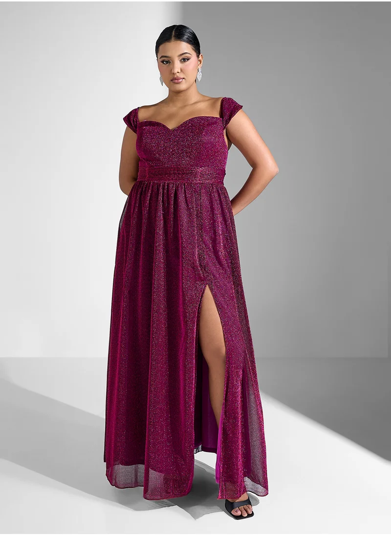 Ella Limited Curve Off Shoulder Shimmer Dress