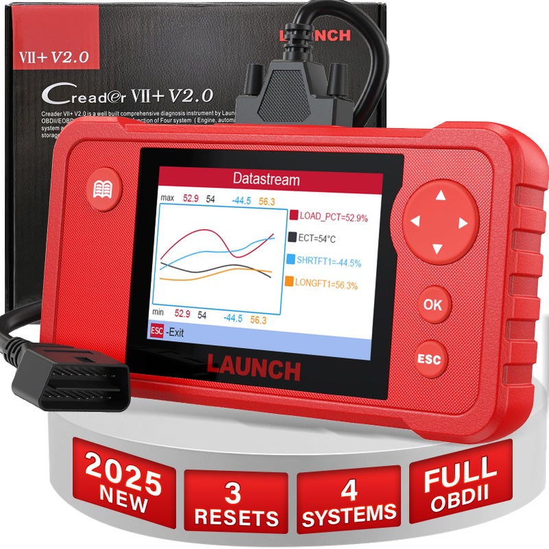 LAUNCH Creader VII V20 OBD2 Scanner Diagnostic Scan Tool 2025 New Automotive Check ABS SRS Transmission and Engine Code Reader 3 Reset Oil ServiceThrottle RelearnSAS Reset Free Update
