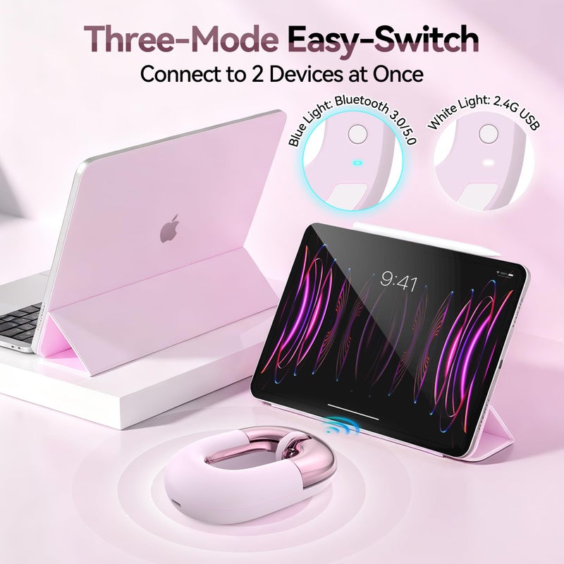 FOPATO Travel Mouse Dual Mode Wireless Charging Mouse,Macaron Color Scheme Sweet Donut Bluetooth Computer Mice,Silent and Lightweight,1200 DPI Optical Tracking,Compatible with PC,Mac,Laptopï¼ˆCarmine pinkï¼‰ - Image 3