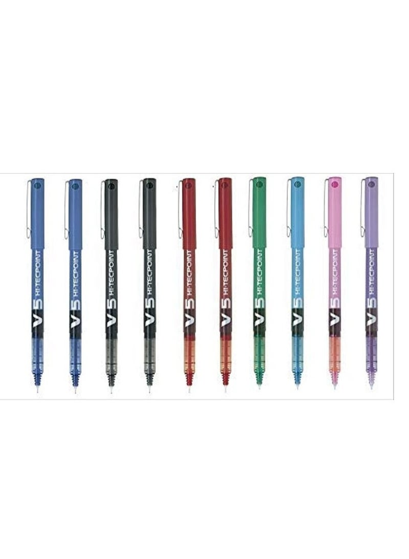 PILOT 10-Piece Hi-tecpoint V5 Fine Rollerball Pen Multicolour - Image 1