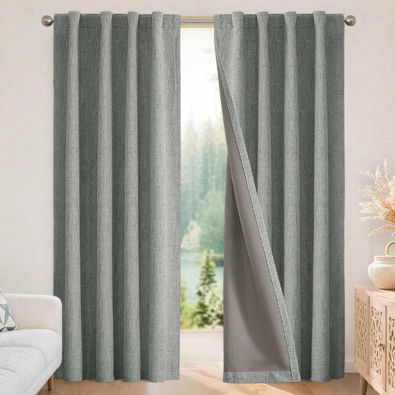 Joydeco Blackout Curtains for Bedroom - 90 Inch Long 100% Light Blocking 2 Panels Light Grey Drapes, Thermal Insulated Room Darkening Curtains, Linen Textured for Living Room, Rod Pocket & Back Tabs - Image 1