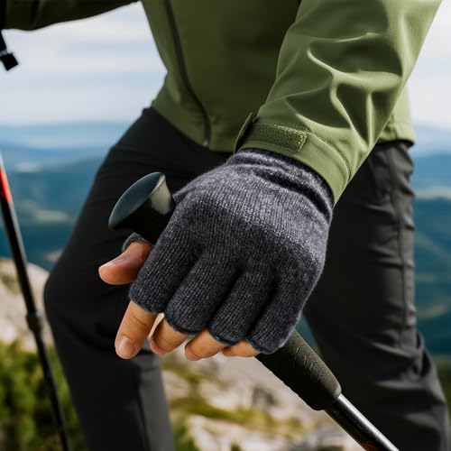 iMongol Pure Wool Women Men Unisex Half Fingers Fingerless Gloves Mittens, Outdoor Tactical Glove for Hunting & Hiking, Made in Inner Mongolian (Dark Grey) - Image 2