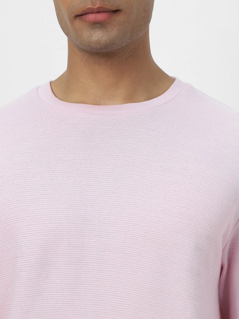 Urbano Fashion  Urbano Fashion Men's Lavender Textured Round Neck Oversized Half Sleeve Cotton T-Shirt  | Best Price UAE